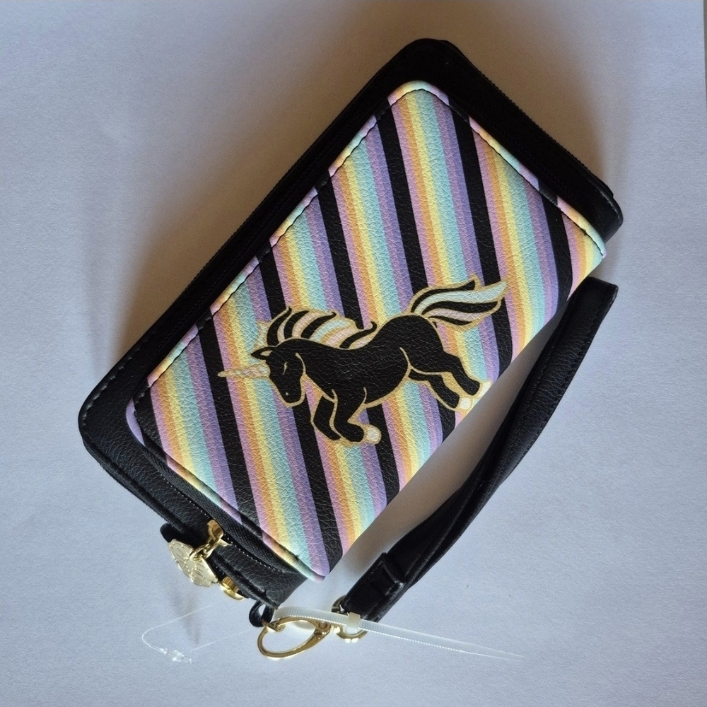 Rainbow Striped Unicorn Wristlet